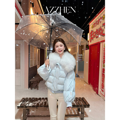 AZZHEN【雪岛日记】 新国标90白鸭绒150g｜短款大狐狸毛领面包服