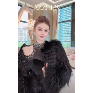高货银狐拼接水貂毛条皮草外套 气质优雅 AZZHEN A市女主