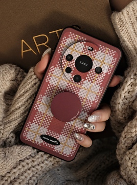 mms原创复古美拉德圣诞红色格纹手机壳适用于华为Mate 60 Pro+ 手机壳全包mate60软壳高级感ins支架iPhone15