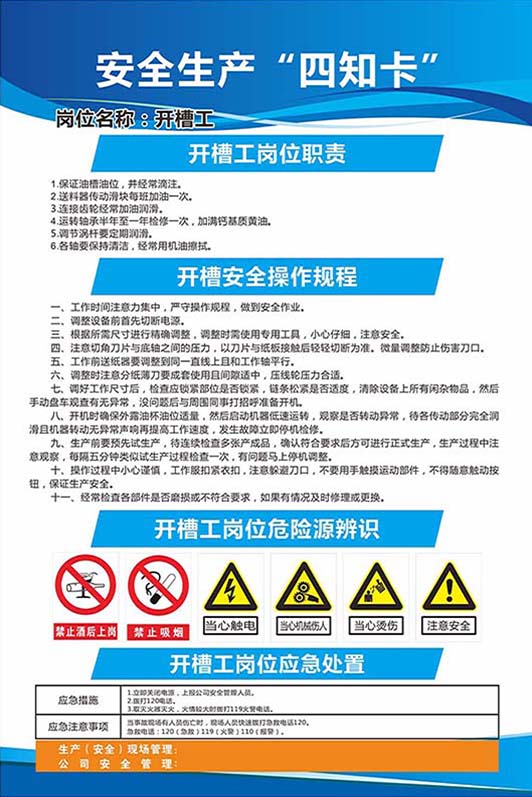 770开槽工安全风险四知卡操作规程应急措施警示贴画海报印制1498