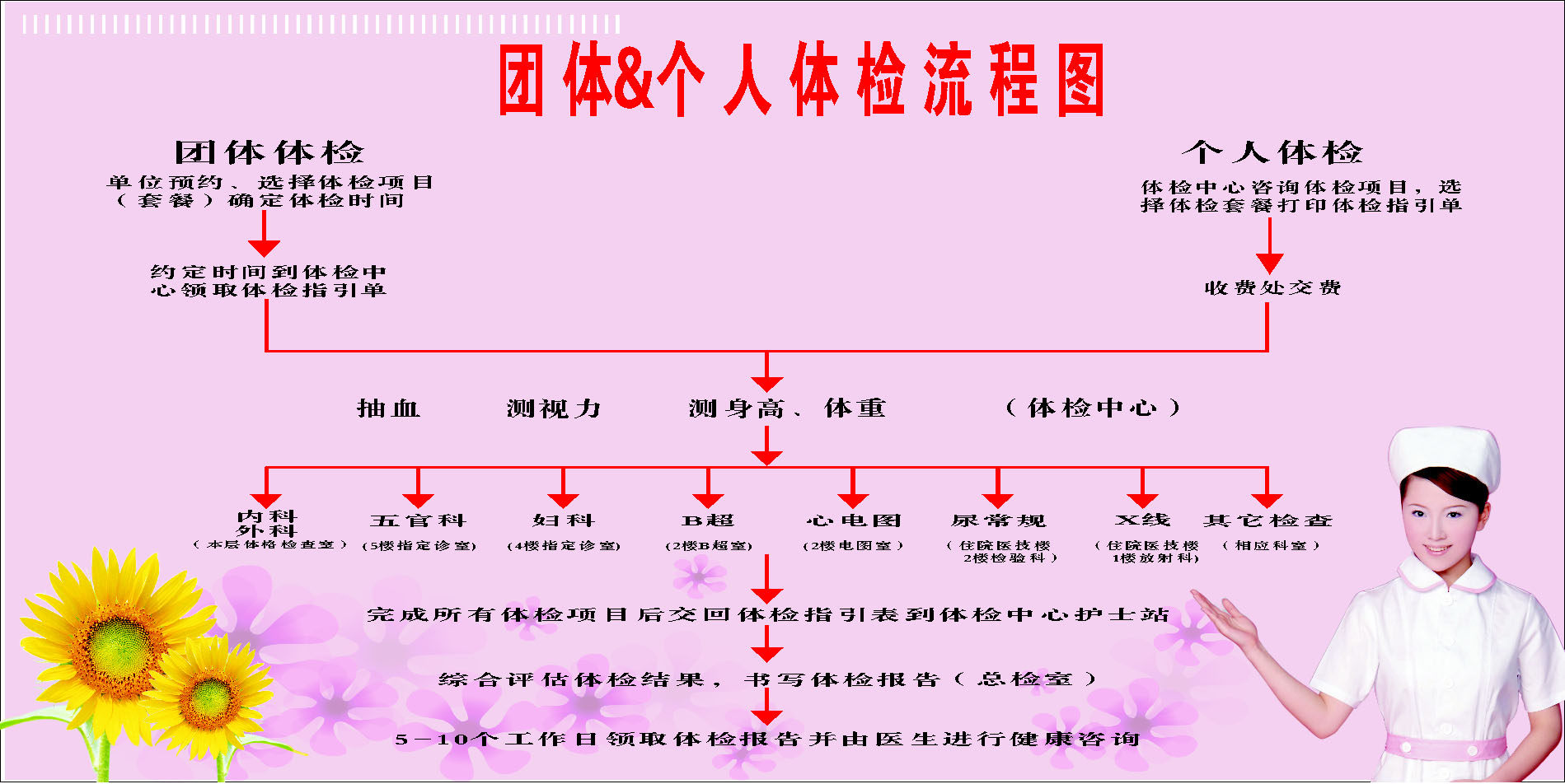 607薄膜海报印制展板喷绘写真227团体 个人体检流程流程图