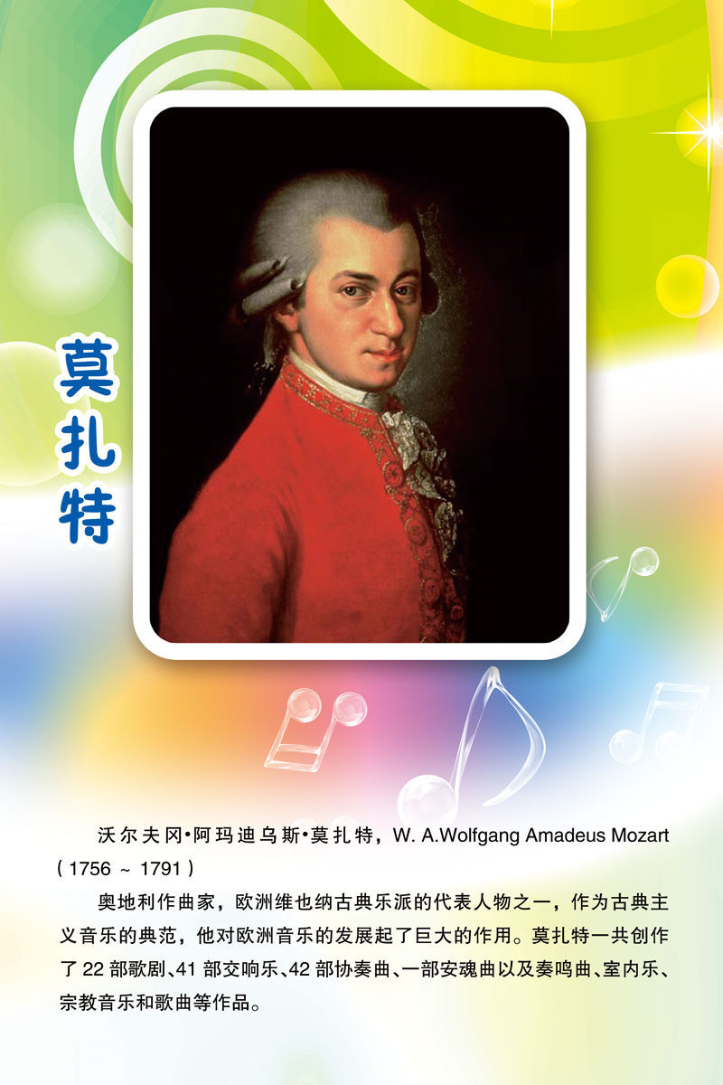 733画布海报展板喷绘素材贴纸912校园文化音乐家简介名言莫扎特