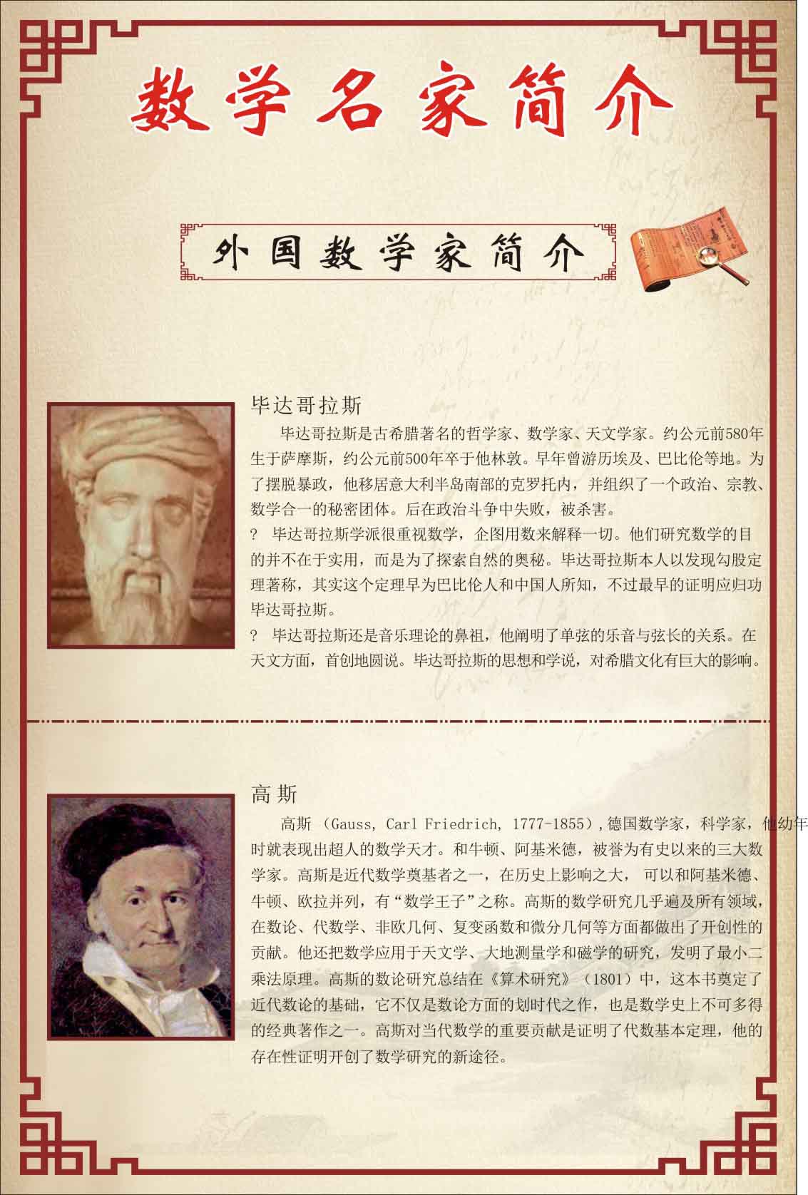 735画布海报展板喷绘素材贴纸742校园数学家简介毕达哥拉斯高斯