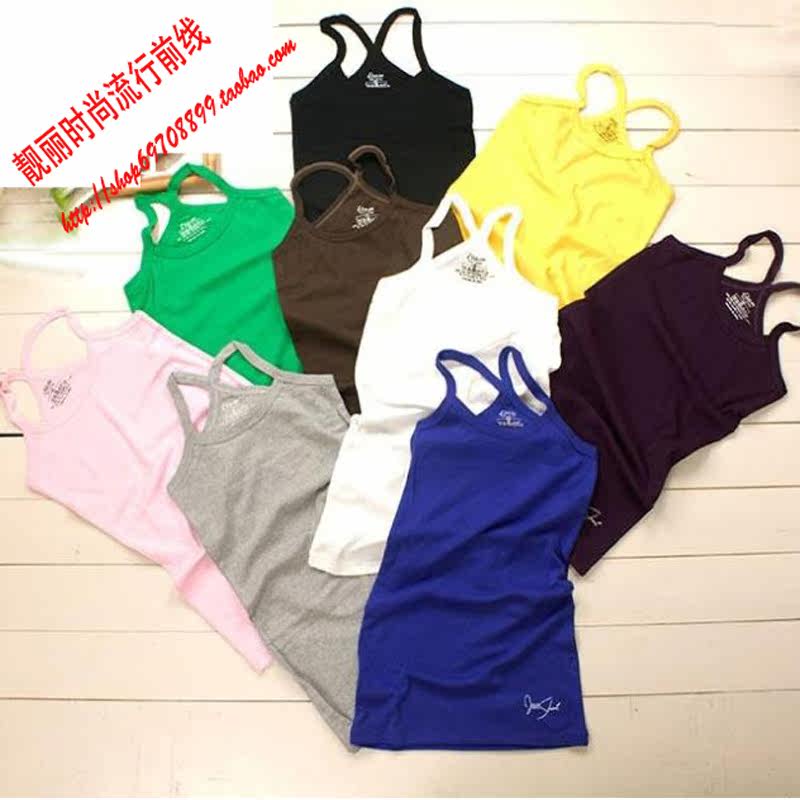 特价！韩版休闲紧身Y型吊带背心艾格etamm纯棉糖果色女式背心百搭