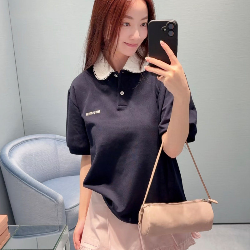 学院风撞色POLO领假两件T恤女夏