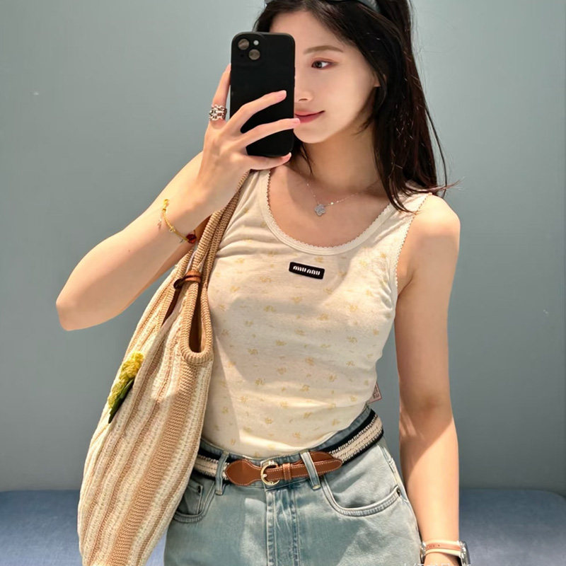 夏季清新碎花花边领显瘦吊带女装