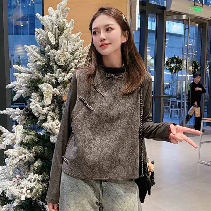 N＋正品2025冬时尚新中式国风斜襟盘扣绣花羊毛呢马甲上衣女短款,女装/女士精品,马夹,淘宝优惠券,粉丝福利购,淘宝优惠卷