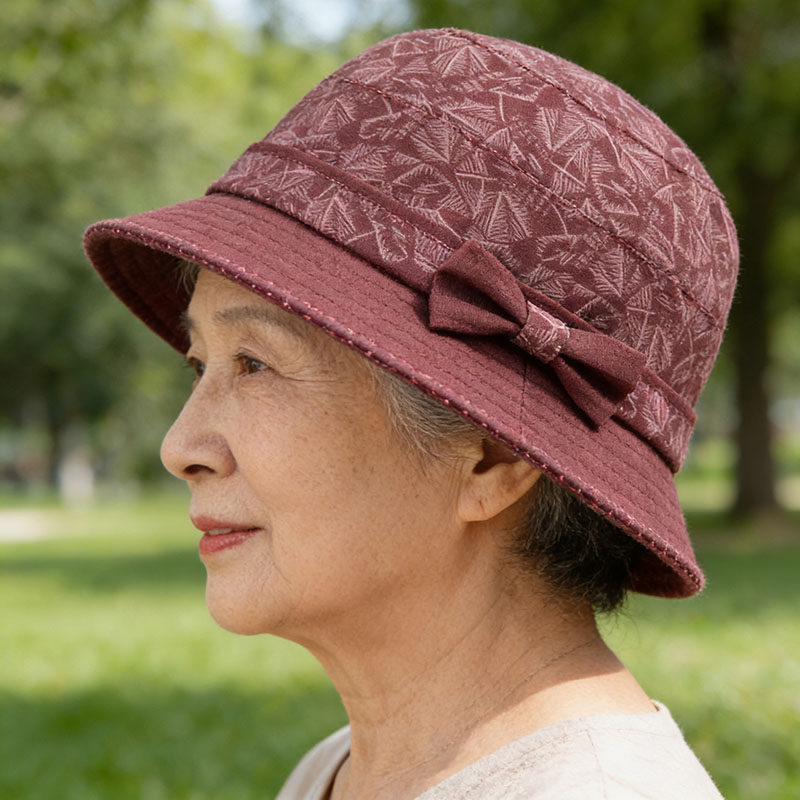 中老年户外奶奶防风女帽春秋薄款遮阳渔夫帽短檐蝴蝶结妈妈帽防晒