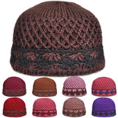 双层加厚手工编织老人毛线帽子秋冬女针织盆帽老太太奶奶帽妈妈帽