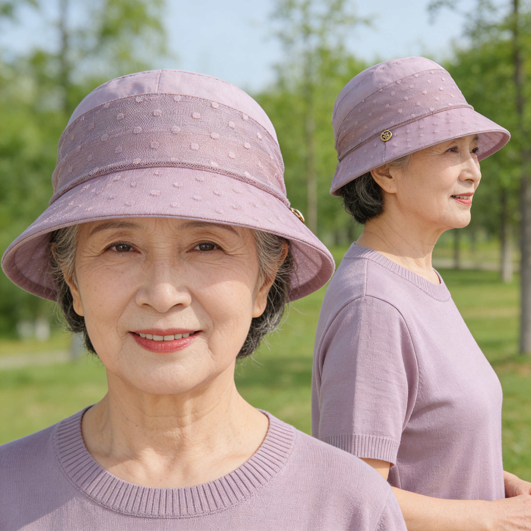 中老年女夏季透气大檐防晒渔夫帽