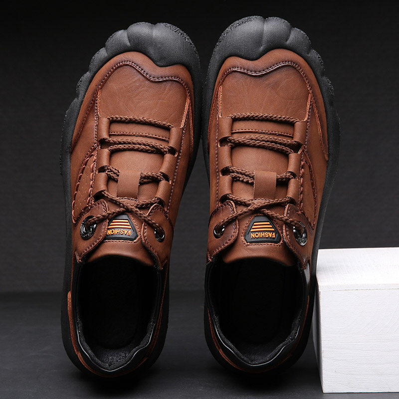 DI LUO SHARK 남성 발가락 레이어 소가죽 남성 야외 등산 캐주얼 가죽 신발 남성 미끄럼 방지 부드러운 밑창 스포츠 여행 신발