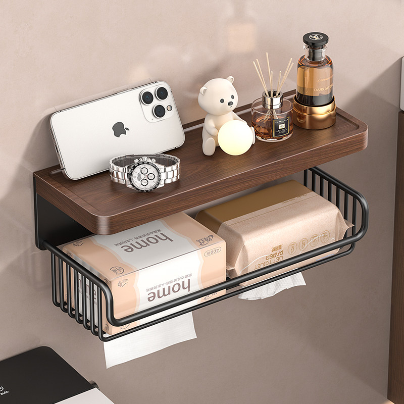 胡桃木免打孔卫生间纸巾盒