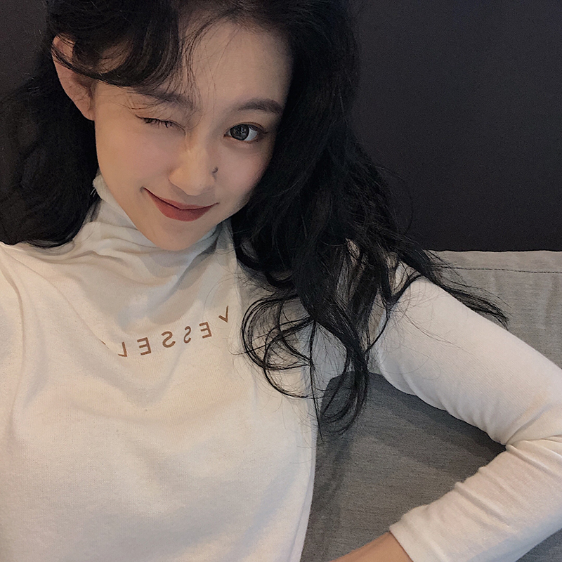 New cashmere pile collar high collar versatile wear long sleeve T-shirt