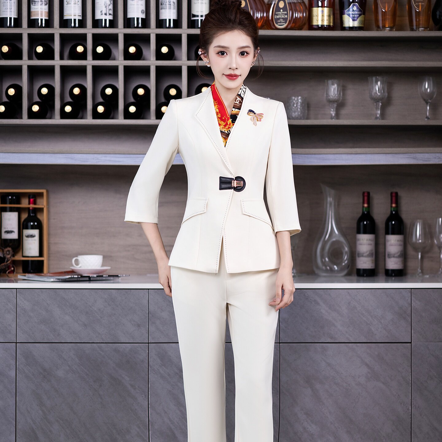 气质修身dj管家服务员裤子套装女