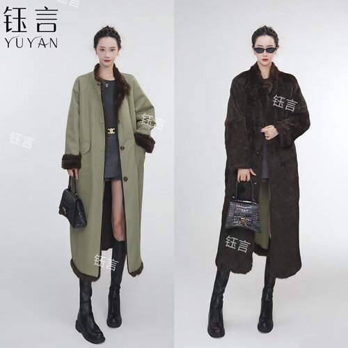 钰言专属【雾都】冬季双面可穿皮毛一体立领女士大长款时尚派克服