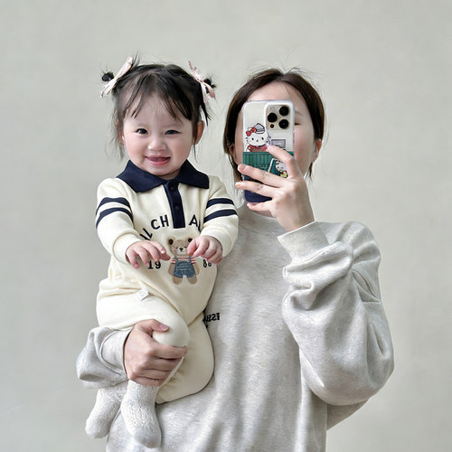 新生儿春秋学院风撞色翻领哈衣