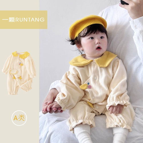 婴儿衣服春季卡通双层包屁衣