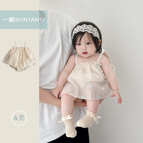 夏季女宝宝公主风蕾丝吊带哈衣裙