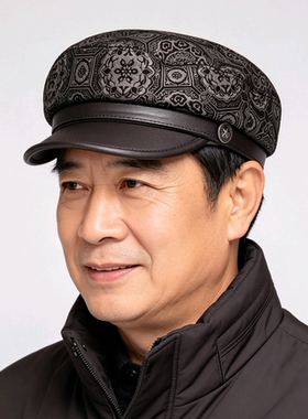 秋冬季韩版真皮帽子男士平顶帽反绒羊皮鸭舌帽中老年人英伦学生帽
