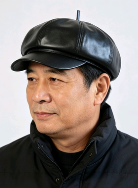 真皮八角帽子秋冬季男女时尚鸭舌羊皮单层休闲画家薄款日韩潮贝雷