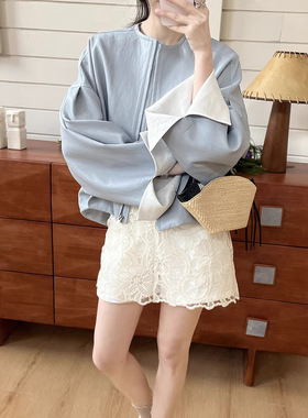 早春上新极简蛋白皮松弛肌理感翻折袖皮外套女WTA485