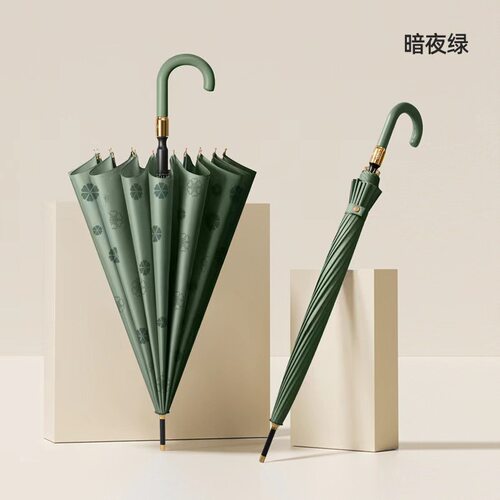 遇水开花弯柄自动开长柄晴雨伞
