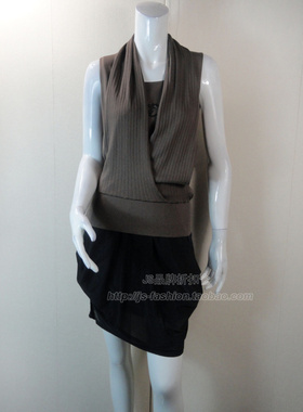 100元2件!法*易娜专柜正品烫钻女春夏假两件挂脖针织背心FKBA7682