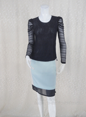 100元2件!慕T丽 M*T*LEY 女春秋泡泡袖蕾丝打底衫上衣K11S06584