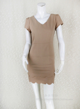 100元2件!ZOKO倬可儿 花边裙摆V领短袖修身气质女夏连衣裙 L1044