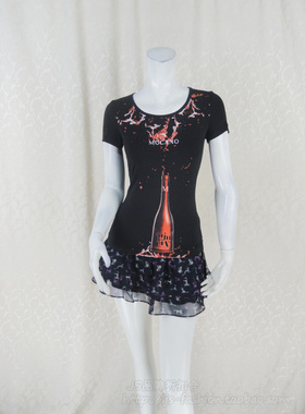 100元4件!摩卡奴MOCANO专柜正品女夏棉烫钻修身印花短袖T恤70371