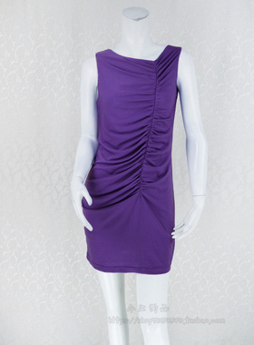 100元3件清仓!ZOKO倬可儿 不对称褶皱无袖弹力针织连衣裙 1051