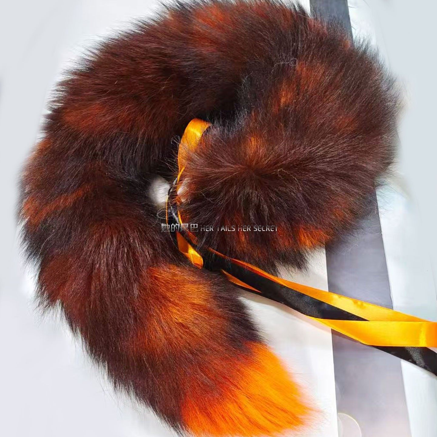 黑橙色火狐赤狐真狐狸毛尾巴橘色毛绒狼尾猫尾