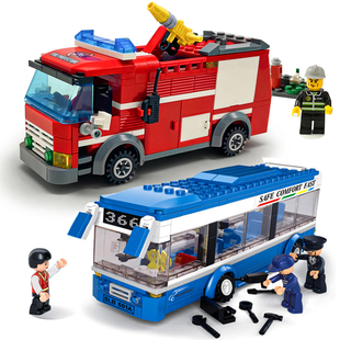 儿童积木拼装 消防车拼图5岁8岁 玩具益智男孩公共汽车系列2025新款