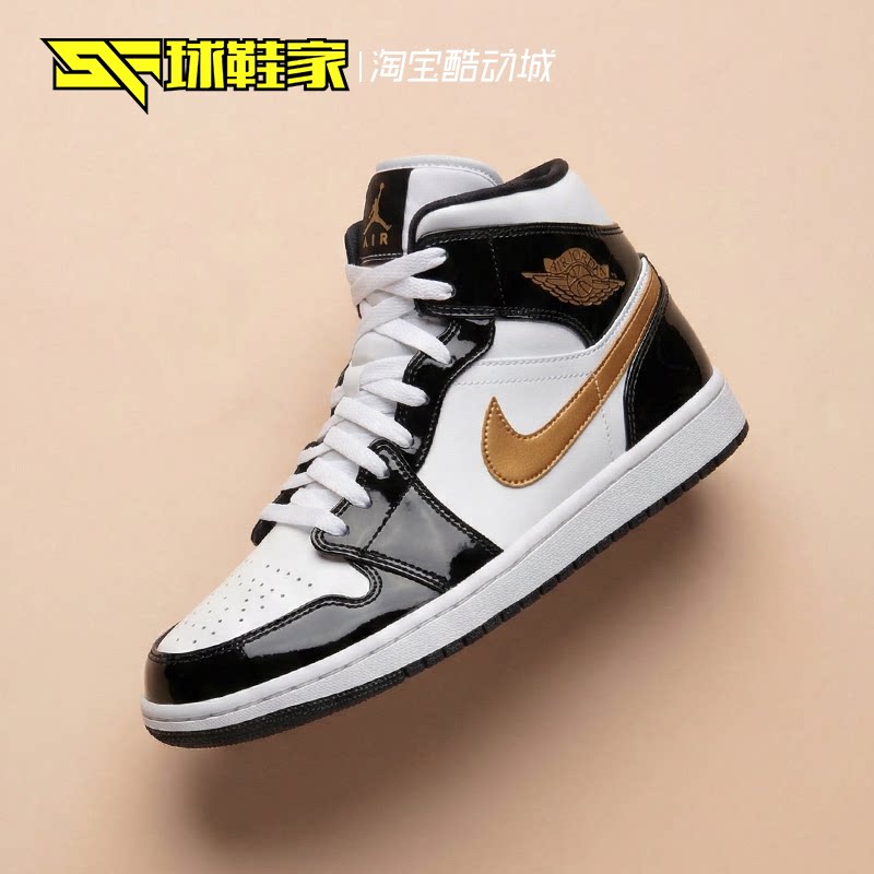 球鞋家 Air Jordan 1黑金脚趾漆皮中帮篮球鞋2019版 852542-007