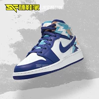 Обувной дом Air Jordan 1 середина AJ1 Белая синяя геометрия помогает женским баскетбольным кроссовкам 555112-105