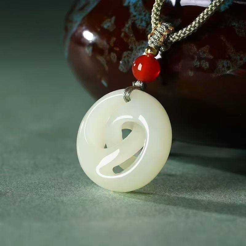 天然青白玉吊坠男女款时来运转玉石项链转运守护玉坠双面工艺挂件