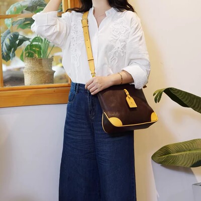 植鞣牛皮手工包odeon 工装风斜挎式一体式单肩包单肩包女士