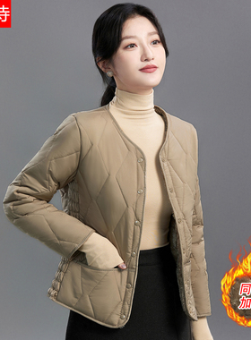 秋冬2025女士修身加绒保暖羽绒棉内胆短款加厚棉袄中老年轻薄外套