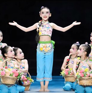 新款南泥湾舞蹈服采花儿挑挑舞蹈花篮演出服儿童秧歌服喜庆表演服