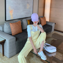 freshtaro 诱人奶油黄 减龄显瘦直筒阔腿长裤潮宽松牛仔背带裤女