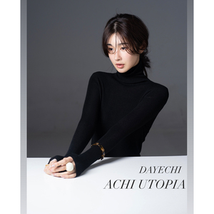 ACHI大也池黑色高领针织上衣堆堆领套头毛衣秋冬百搭薄修身打底衫