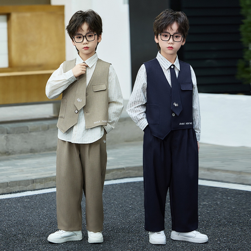 男童西装马甲三件套英伦风帅气演儿童演出服