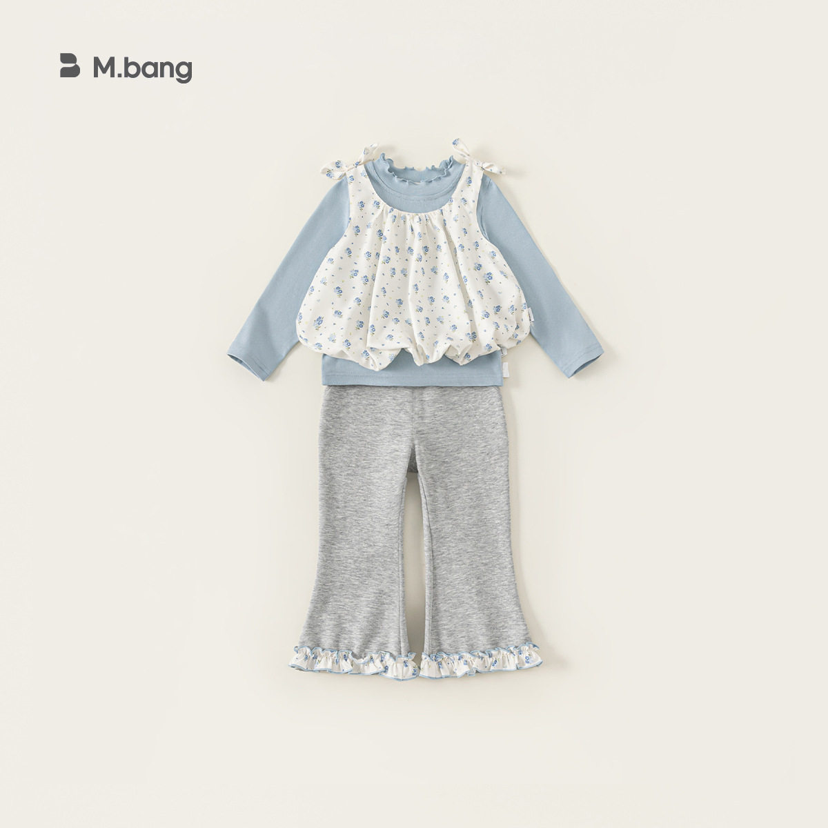 童装春款衣服木耳边打底衫衫喇叭裤女童两件套儿童套装80-140CM