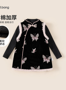 80-140CM童装冬季绗棉旗袍裙女宝宝拜年服加厚连衣裙套装女童国风