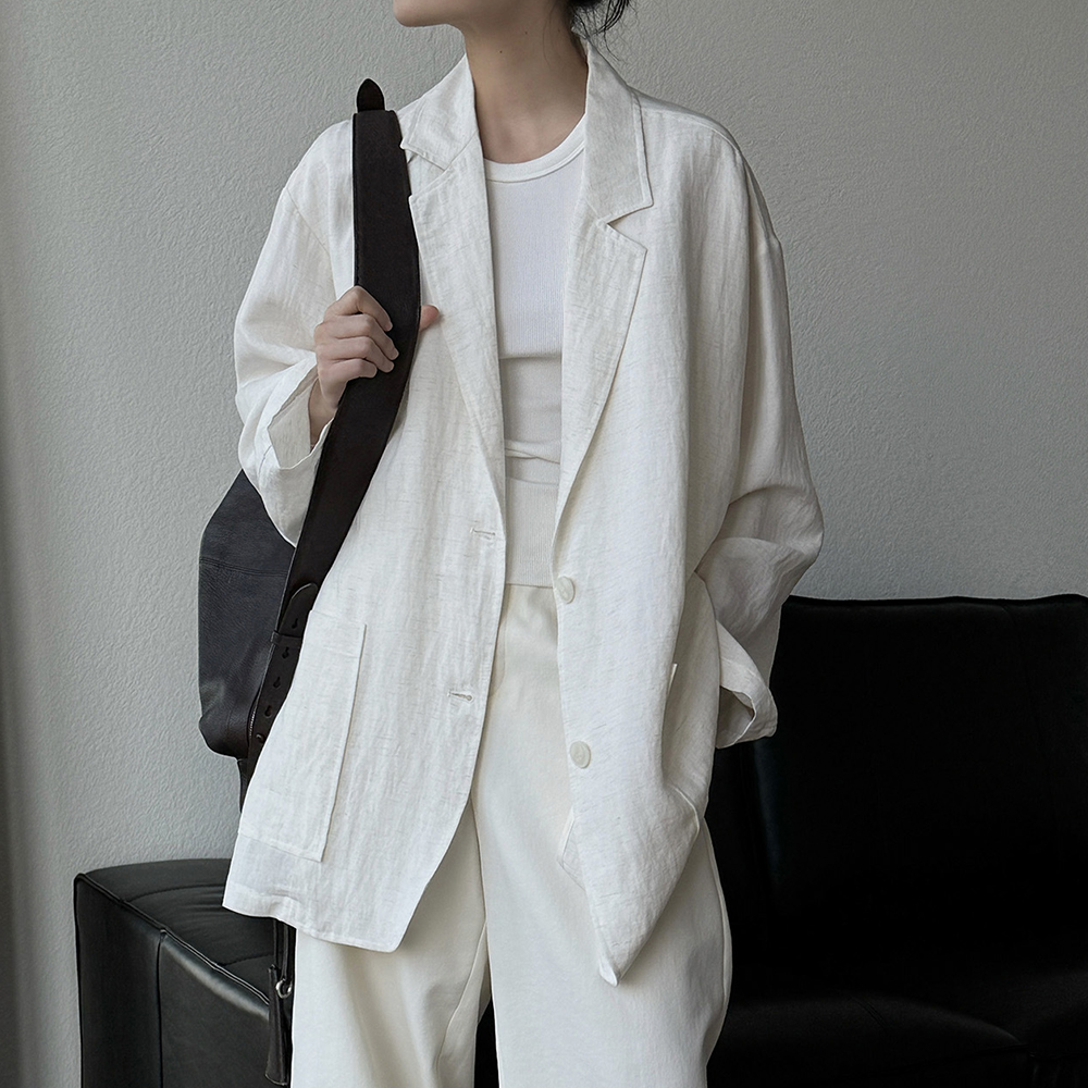 2025春季新款韩版休闲通勤天丝亚麻西装宽松廓形显瘦防晒外套女