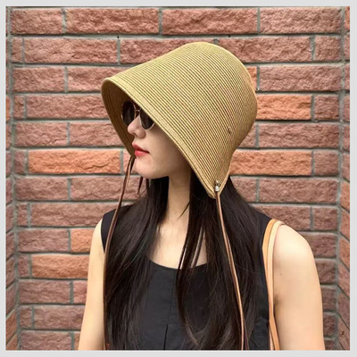 夏季百搭遮阳帽女新款羽毛流苏波嬉风显脸小防晒帽