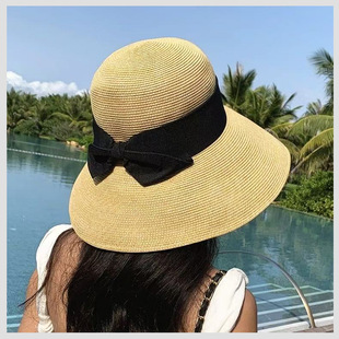 可折叠超大帽檐草帽子女夏遮脸显脸小遮阳防晒草编度假海边沙滩帽
