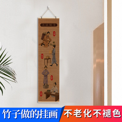 艾灸养生馆房墙面布置挂画中医馆装饰画古法制艾工艺挂图壁画竖
