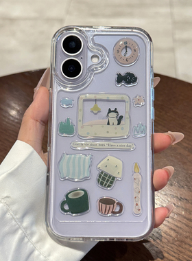 适用苹果17手机壳新款iphone17promax可爱猫咪贴纸17pro紫色air高级感16透明15硅胶14全包防摔13小众女款ins