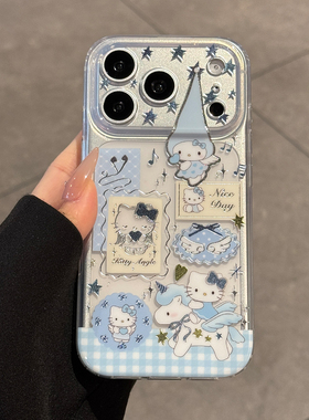 适用苹果17promax手机壳新款iPhone17蓝色KT猫17pro高级感16全包防摔15超薄硅胶14的透明外壳pm少女爆款创意